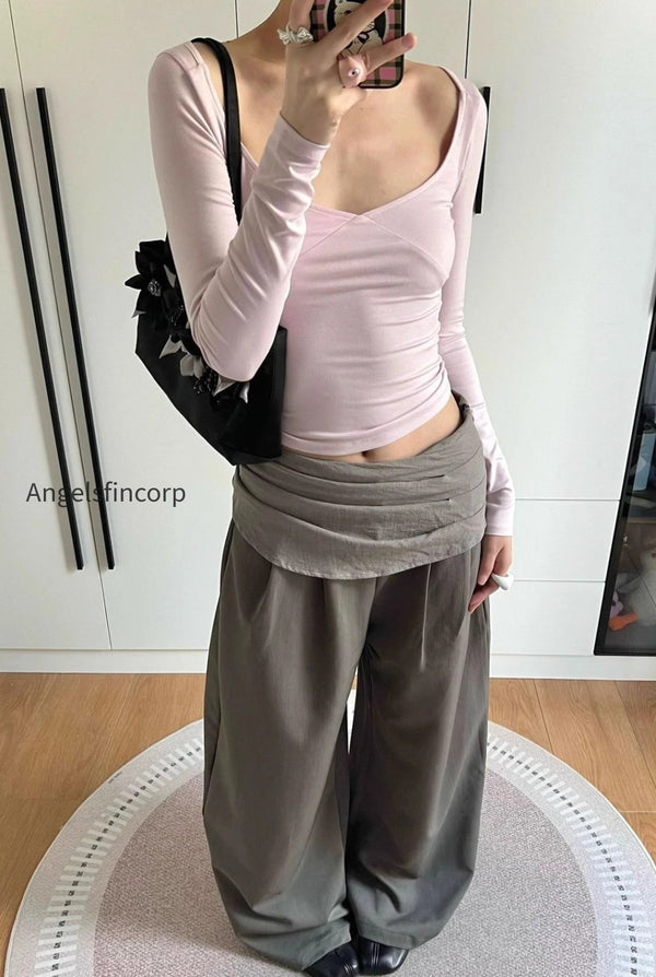 Pleated Banana Loose Slim Straight Wide Leg Pants
