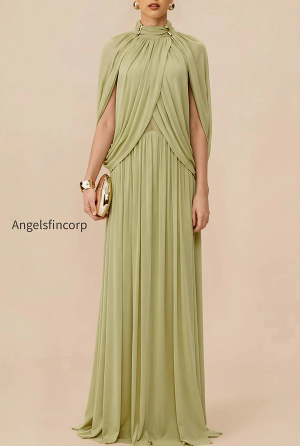 Elegant Cross Ruffle Maxi Dress