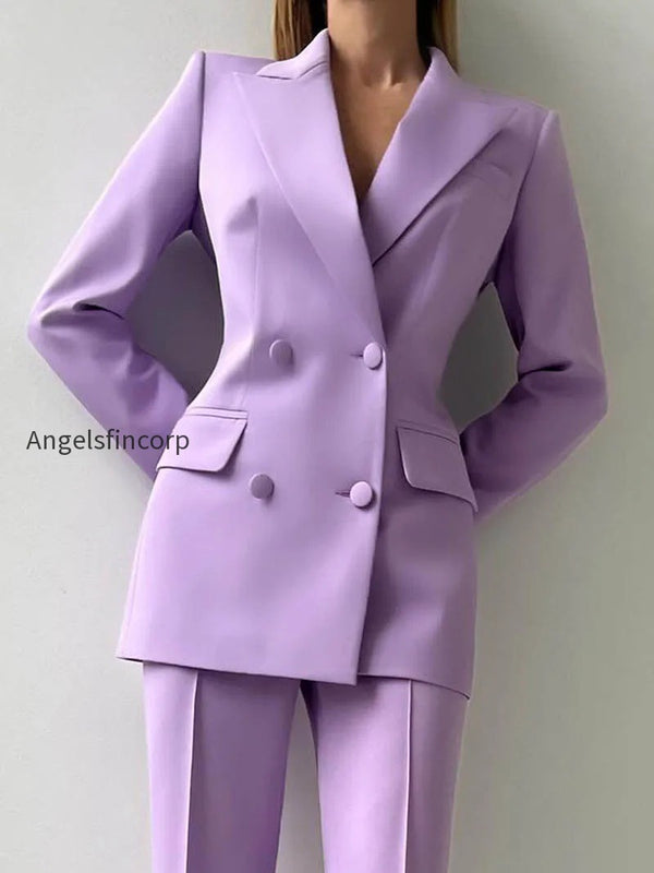 Purple Double Breasted Pant Suit