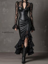 black-lace-spliced-leather-corset-asymmetric-mermaid-skirt-set